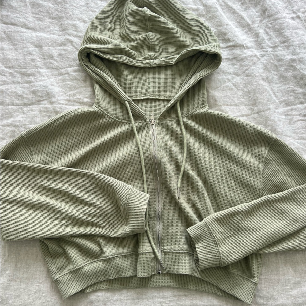 Princess Polly Sage green cropped zip up size medium